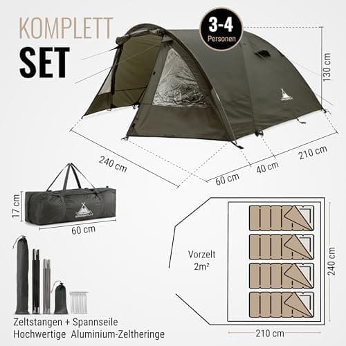 WANDERFALKE® 2-4 Personen Wasserdichtes Zelt |000mm, Ultraleicht & kleines Packmaß, Outdoor Zelte für Campen & Reisen