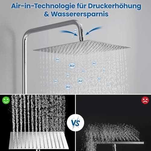 Auralum Regendusche Duschkopf 12 Zoll, edelstahlige Selbstreinigende Düsen, 360° Verstellbar, Chrom Recycled Claim Stand