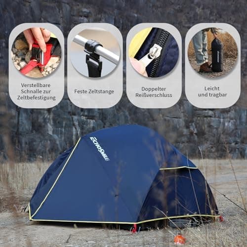 EchoSmile Camping Zelt 2-3 Personen - Wasserdicht, ultraleicht, einfach montieren - für Camping & Wandern