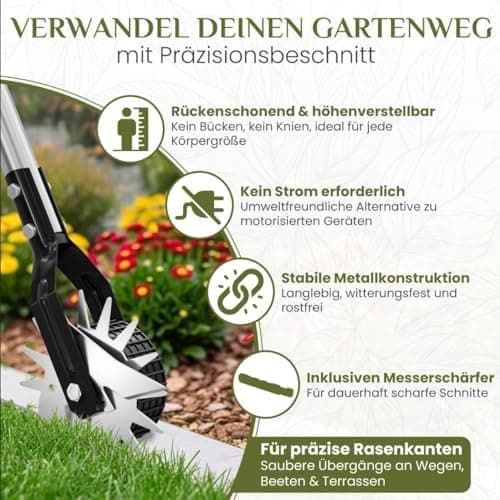 Rasenkantenschneider – 4-teilig Verstellbarer Edelstahlgriff, ideal für alle Körperstellen, verbesserter gepolsterter Gr