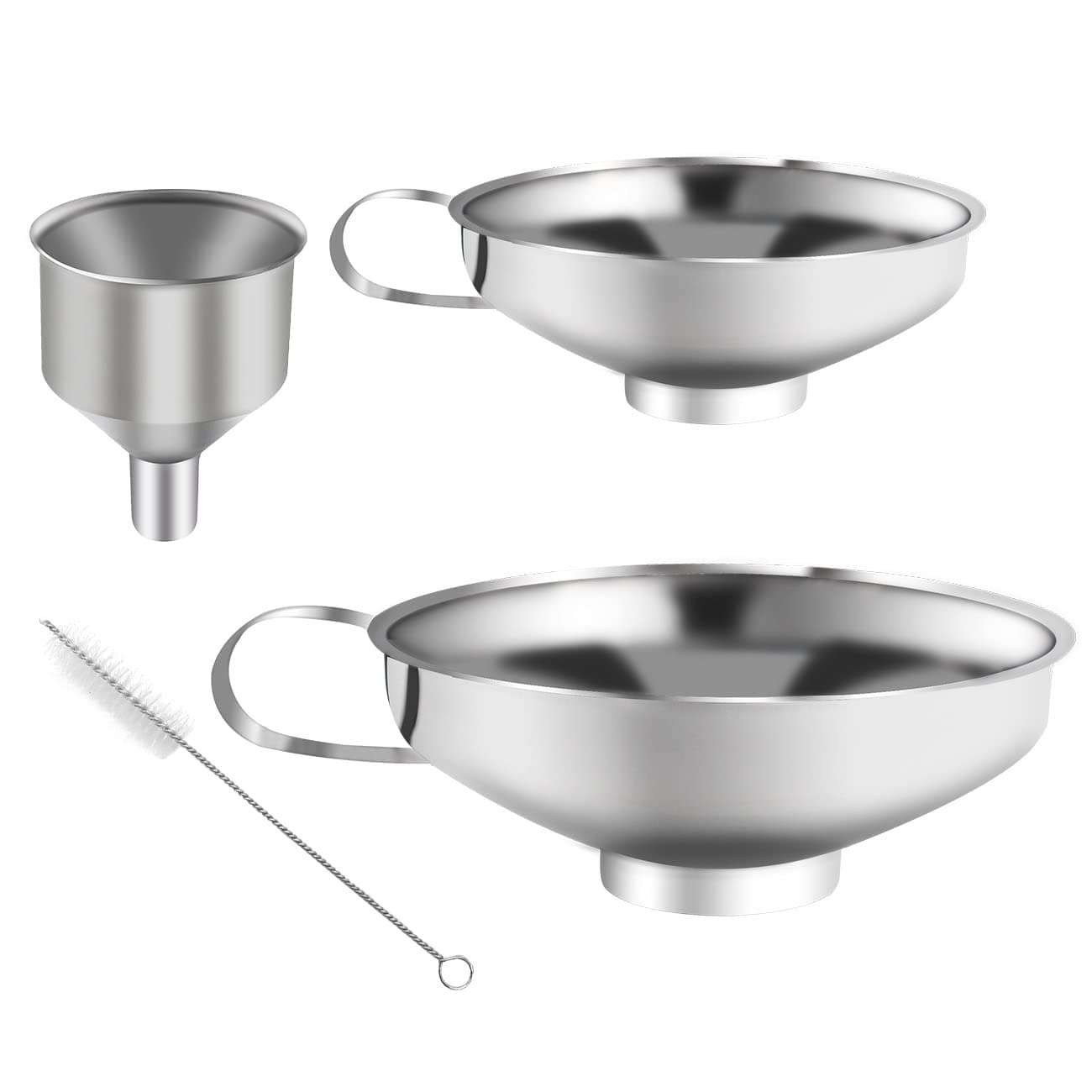 Edelstahl Trichter Set 4 Stück Marmeladentrichter Größe Konfitüre Bürste