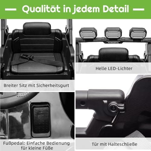 Kinder Elektroauto Schwarz mit Verbesserter Akku 12V 7AH und Sicherheitsgurten