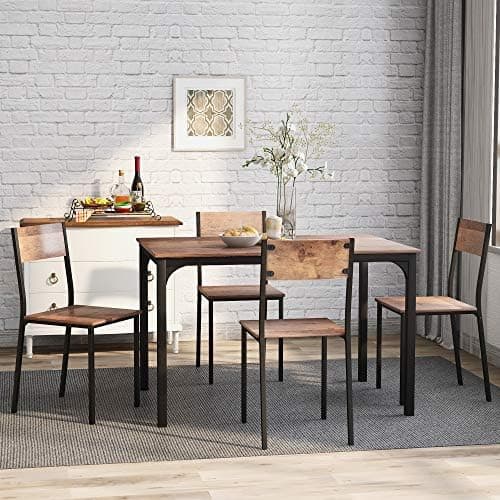 HAUSPROFI Vintagebraun Küchentisch mit 4 Stühlen - 65x108x75cm - Industrieflair für Esszimmer und Balkon