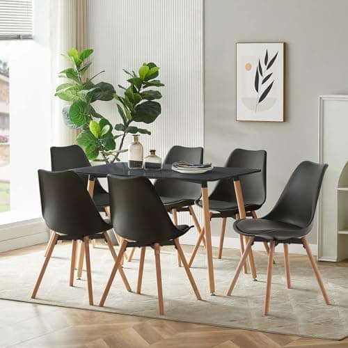 Esszimmergruppe Esstisch mit 4 Stühlen Schwarz Tisch+4 Stühle für Küche Esszimmer Wohnzimmer