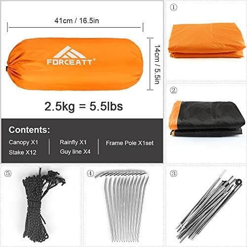 Forceatt 2-3 Personen Zelt, Wasserdicht & Winddicht, 2-Door Ultraleichte Rucksack Zelt für Camping und Outdooraktivitäte