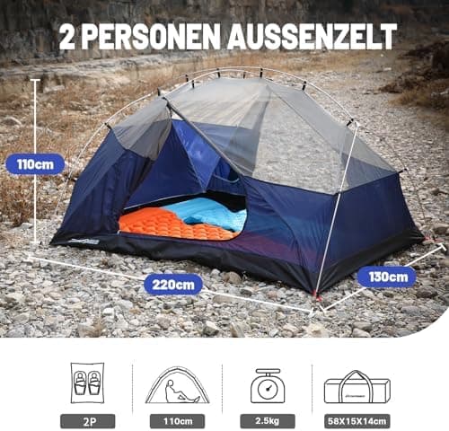 EchoSmile Camping Zelt 2-3 Personen - Wasserdicht, ultraleicht, einfach montieren - für Camping & Wandern