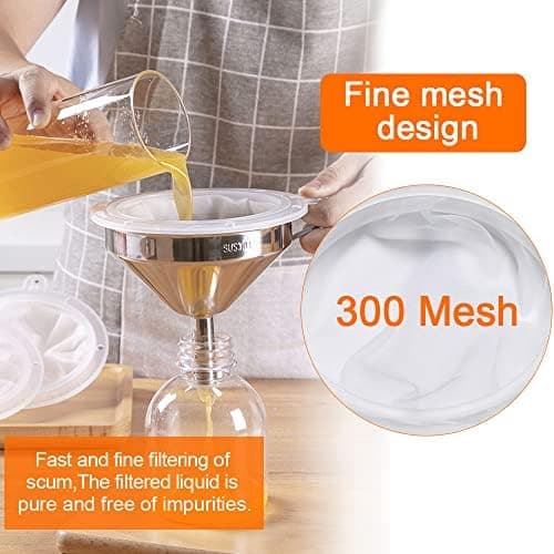 Edelstahl Trichter Set für Wein-Einfüllung mit 300 Mesh Filter und Sieb für flüssige Zutaten Küche