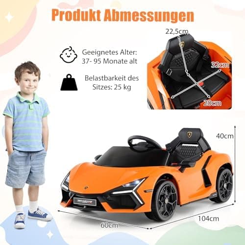GOPLUIS Elektroauto für Kinder in Grau: 12V Lamborghini Kinderauto elektrisch in 2 Modi & mit Fernbedienung & LED-Leucht