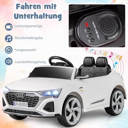 COSTWAY Kinder Elektroauto Audi SQ8 Schwarz für 3+ Jahrige Kinder in 12V 3-Gang Konfiguration mit Fernbedienung, Hupe un
