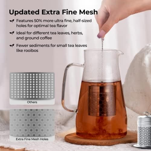 Reinmoson Edelstahl Teesieb für Losen Tee – 5 x 7,1 cm Gewürzei Teeei Groß mit extra feinem Netz – Schwarztee, Rooibos,
