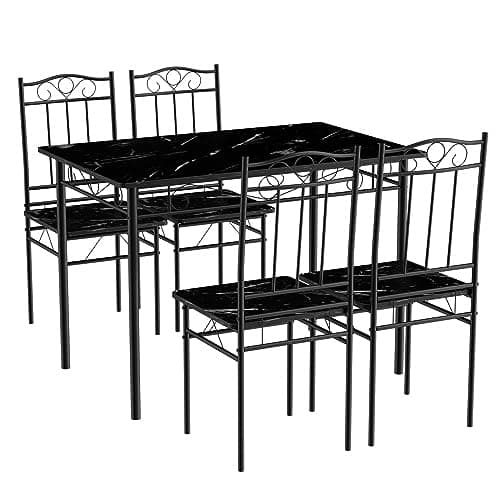 Esszimmer-Set mit Esstisch und 4 Stühlen, Buchenholzmaserung, weiße Metallbeine, perfekt für Esszimmer und Küche, präch