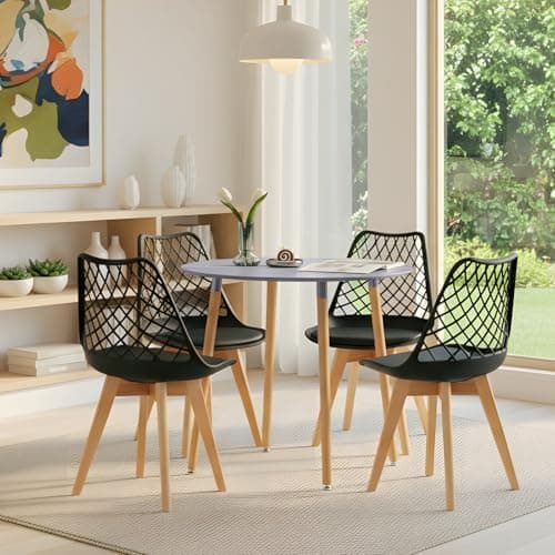 **White Round Dining Table with 4 White Dining Chairs 4 Piece Set for Dining Room, Kitchen, Living Room**
| **White Din