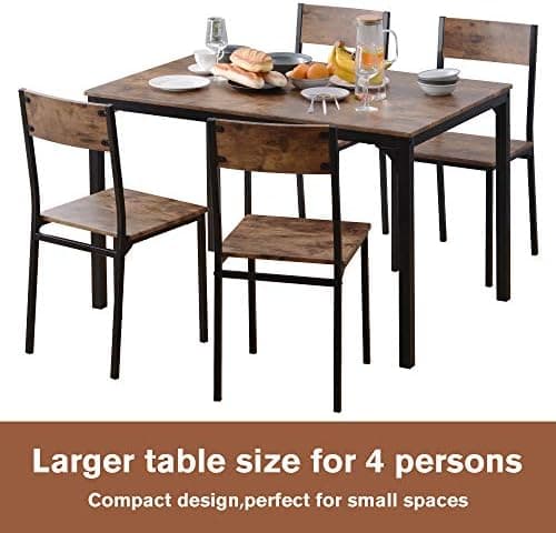 HAUSPROFI Vintagebraun Küchentisch mit 4 Stühlen - 65x108x75cm - Industrieflair für Esszimmer und Balkon
