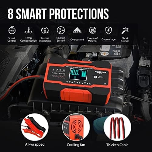 10A Autobatterie Ladegerät 12V/24V Smart vollautomatisch für Auto LKW Temperaturkompensation Rot