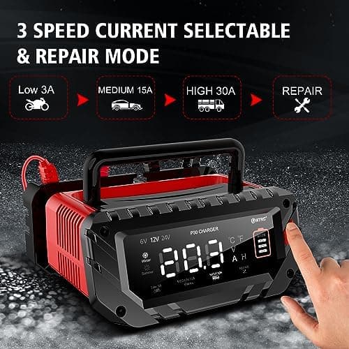 HTRC Ladegerät Autobatterie 12V/15A & 24V/10A - Batterieladegerät für KFZ - Auto, Motorrad, Rasenmäher, Boot | Lithium,