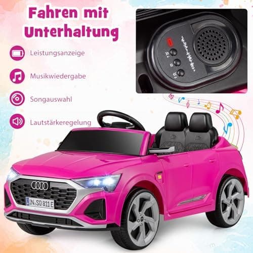 COSTWAY Kinder Elektroauto Audi SQ8 Schwarz für 3+ Jahrige Kinder in 12V 3-Gang Konfiguration mit Fernbedienung, Hupe un