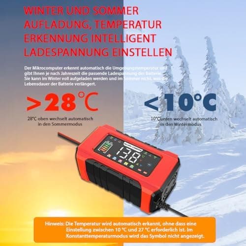 Aibeau 12V/24V Intelligentes Auto Ladegerät, 9-Stufen-Ladung mit LCD-Bildschirm für AGM, Gel Blei-Säure- und LiFePO4-Bat