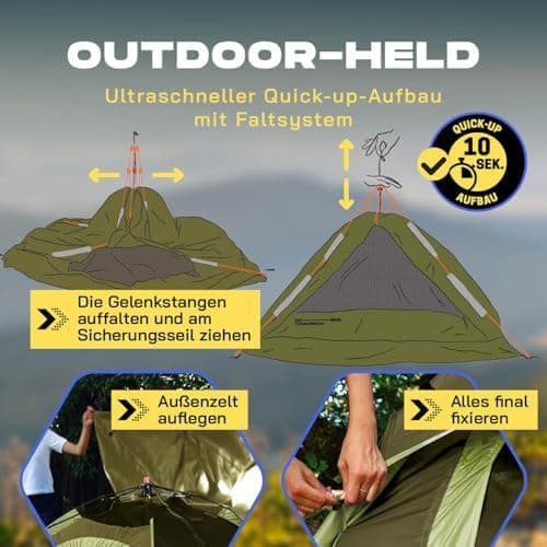 Lumaland Camping Zelt - Leichtes Pop Up Wurfzelt 210x190x110cm | Trekking & Festival Igluzelt | 2-4 Personen Wasserdicht