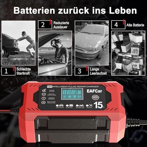15A Autobatterie Ladegerät 12V Smart vollautomatisch für Auto LKW mit Temperaturkompensation