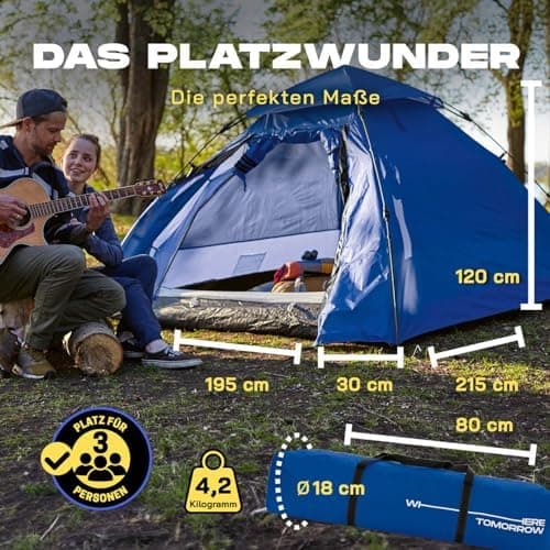 Lumaland Pop Up Camping Zelt 2-3 Personen | 4 Jahreszeiten Igluzelt Leicht, Wasserdicht & Robust | Outdoor Trekking & Fe