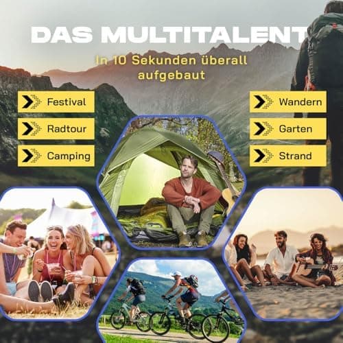 Lumaland Camping Zelt - Leichtes Pop Up Wurfzelt 210x190x110cm | Trekking & Festival Igluzelt | 2-4 Personen Wasserdicht