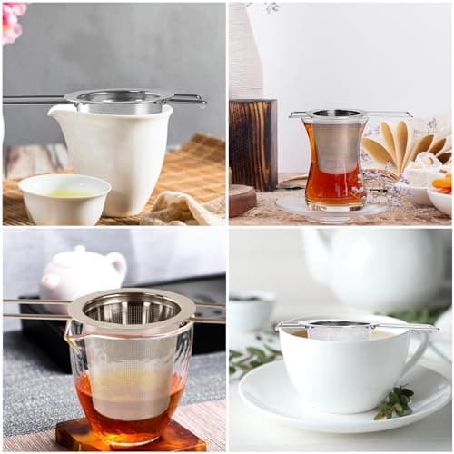 **2 Stück Rostfreier Edelstahltieesiebe mit Einklappbaren Griffen und Deckel, ideal für Teeamateure und -experten bei j
