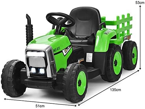 COSTWAY 12V 3-Gang Traktor mit LED Lichtern, Musik & Hupe für Kinder ab 3 Jahre - Grün