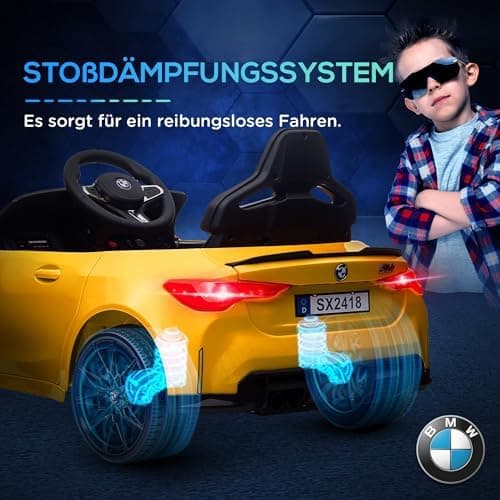 AIYAPLAY Kinder Elektroauto für 3-5 Jahre Kinder - 12V 2,4 GHz Fernbedienung mit Hupe, LED, Musik & Sanftstart - Rot