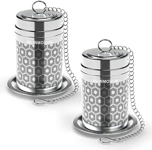 Reinmoson Edelstahl Teesieb für Losen Tee – 5 x 7,1 cm Gewürzei Teeei Groß mit extra feinem Netz – Schwarztee, Rooibos,