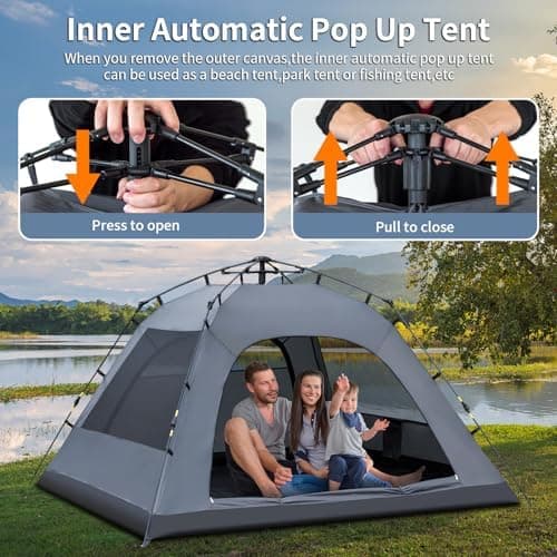 Camping Zelt 3 Personen Große Wasserdicht Automatisches Wurfzelt für Familien mit 2 Regendichten und 2 Schichten