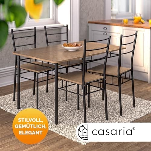 Casaria® Esstisch mit 4 Stühlen Industrial Modern Anthrazit 110x70cm.Set