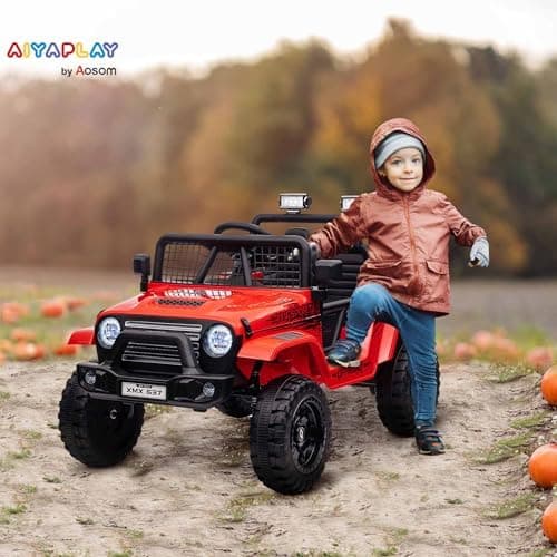 AIYAPLAY Kinder Elektroauto für 3-6 Jahrealte Kinder mit Fernbedienung, Musik, Scheinwerfer und Hupe, 12 V Stoßdämpfung,