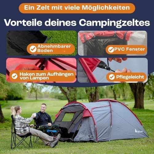 Dome01 Wasserdichtes 2-3 Personen Campingzelt 4000mm, Vorraum mit abnehmbarem Bodenplane, Belüftungsöffnungen, Grau