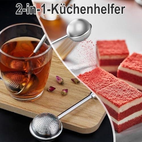 Teesieb Teezange 2 Stück Edelstahl Teleskopgriff - Ideal für Teeie & Kakaopulver, Edelstahl-Mehlsieb, Staubwedel, Multi-