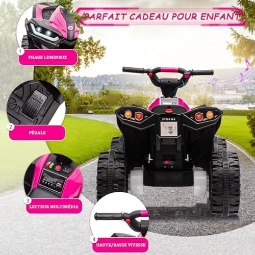 12V Kinderquad Elektroauto für 3+ Jahrealte Kinder mit LED und Musik, 2 Geschwindigkeiten und Hupe, Fernbedienung inklus