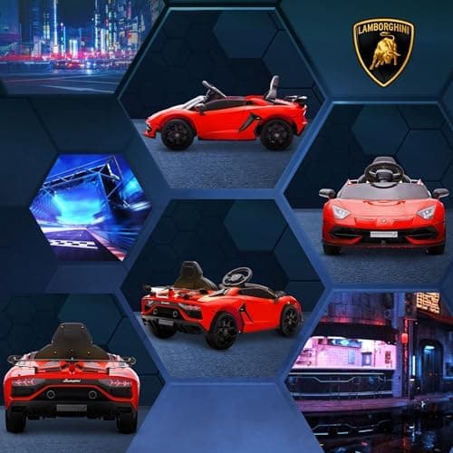 HOMCOM Kinder Elektroauto Lamborghini Aventador SVJ Roadster, 12V, MP3, Hupe, Musik, Sanftstart, 2 Motor, Fernbedienung,