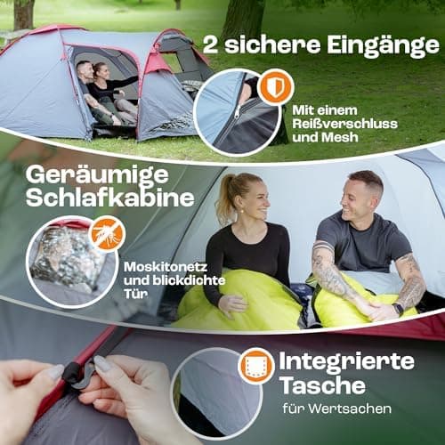 Dome01 Wasserdichtes 2-3 Personen Campingzelt 4000mm, Vorraum mit abnehmbarem Bodenplane, Belüftungsöffnungen, Grau