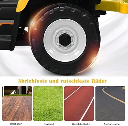 COSTWAY 12V 3-Gang Traktor mit LED Lichtern, Musik & Hupe für Kinder ab 3 Jahre - Grün