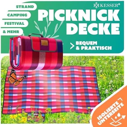 Kesser® Picknickdecke wärmeisoliert für 4-6 Personen - rot, faltbar mit Tragegriff und wasserdichter Unterseite