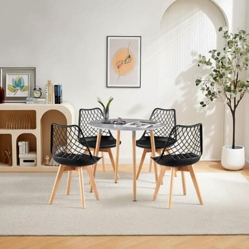 **White Round Dining Table with 4 White Dining Chairs 4 Piece Set for Dining Room, Kitchen, Living Room**
| **White Din