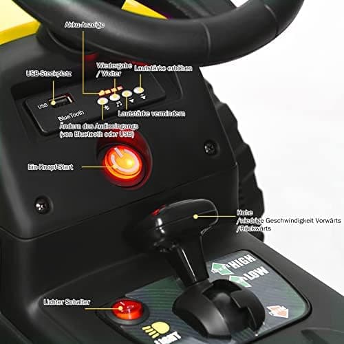 COSTWAY 12V 3-Gang Traktor mit LED Lichtern, Musik & Hupe für Kinder ab 3 Jahre - Grün