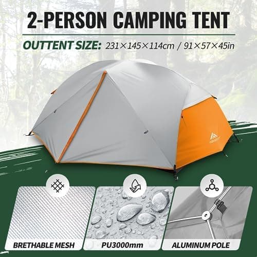Forceatt 2-3 Personen Zelt, Wasserdicht & Winddicht, 2-Door Ultraleichte Rucksack Zelt für Camping und Outdooraktivitäte