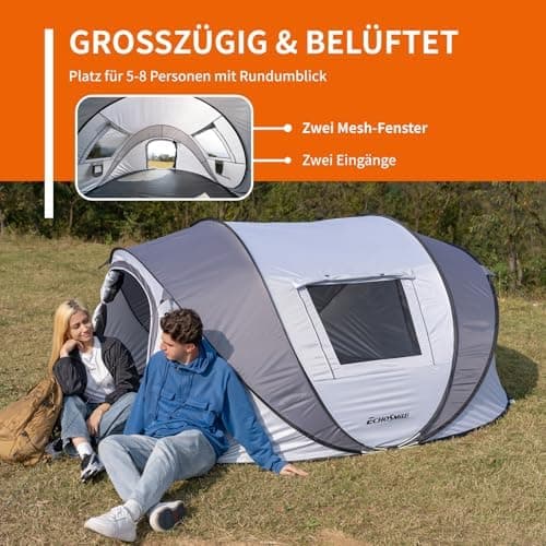 EchoSmile Pop-up-Zelt 4-8 Personen, wasserdicht mit 2 Belüftungsfenstern &.Fail-Safe-Unterstützung, Familienzelt & Outdo