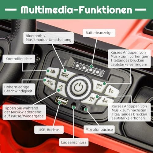 Kinder Elektroauto Schwarz mit Verbesserter Akku 12V 7AH und Sicherheitsgurten