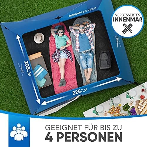 Aretus Wurfzelt 2-4 Personen - 45 Sekunden Aufbaustime - Wasserdicht & Extra Groß - 3 Personen Pop up Zelt