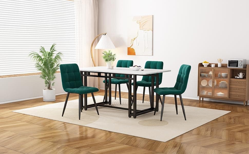HAUSPROFI Grün Schwarz Esstisch Set x4 Stühle Rechteckig Modern Design Holzmöbel Wohnzimmer Küche Büro (120x74x70cm)