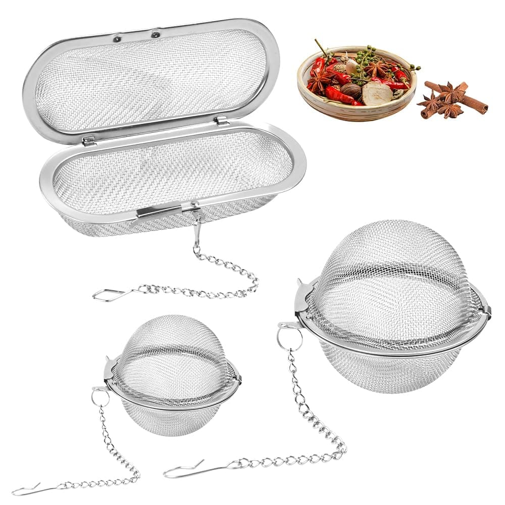 Edelstahl Teesieb 3 Stück, Ideal für Teekannen - Gewürzkugel & Teefilter, 3 Größen