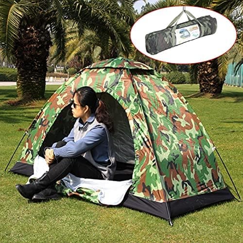 Wasserdichtes Kuppelzelt Camping für 2-3 Personen FloodZelte Camouflage Tragetasche Trekking Reise 200x150x110cm