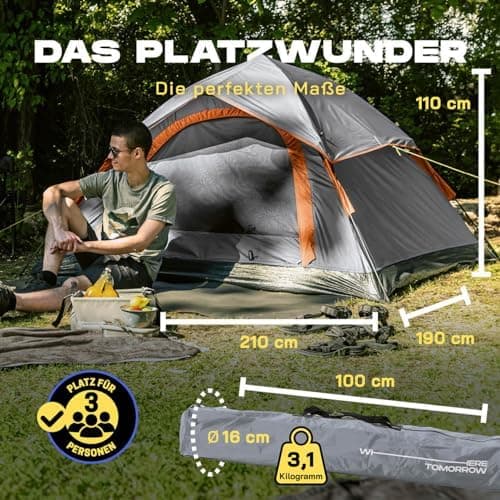 Lumaland Camping Zelt - Leichtes Pop Up Wurfzelt 210x190x110cm | Trekking & Festival Igluzelt | 2-4 Personen Wasserdicht