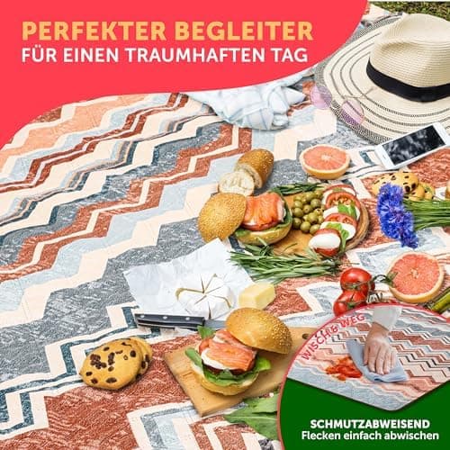 BlumtalPremium Picknickdecke wasserabweisend 200x200 cm - Outdoor-Decke Boho & Terrazzo Design - waschbar + weiche Zwisc